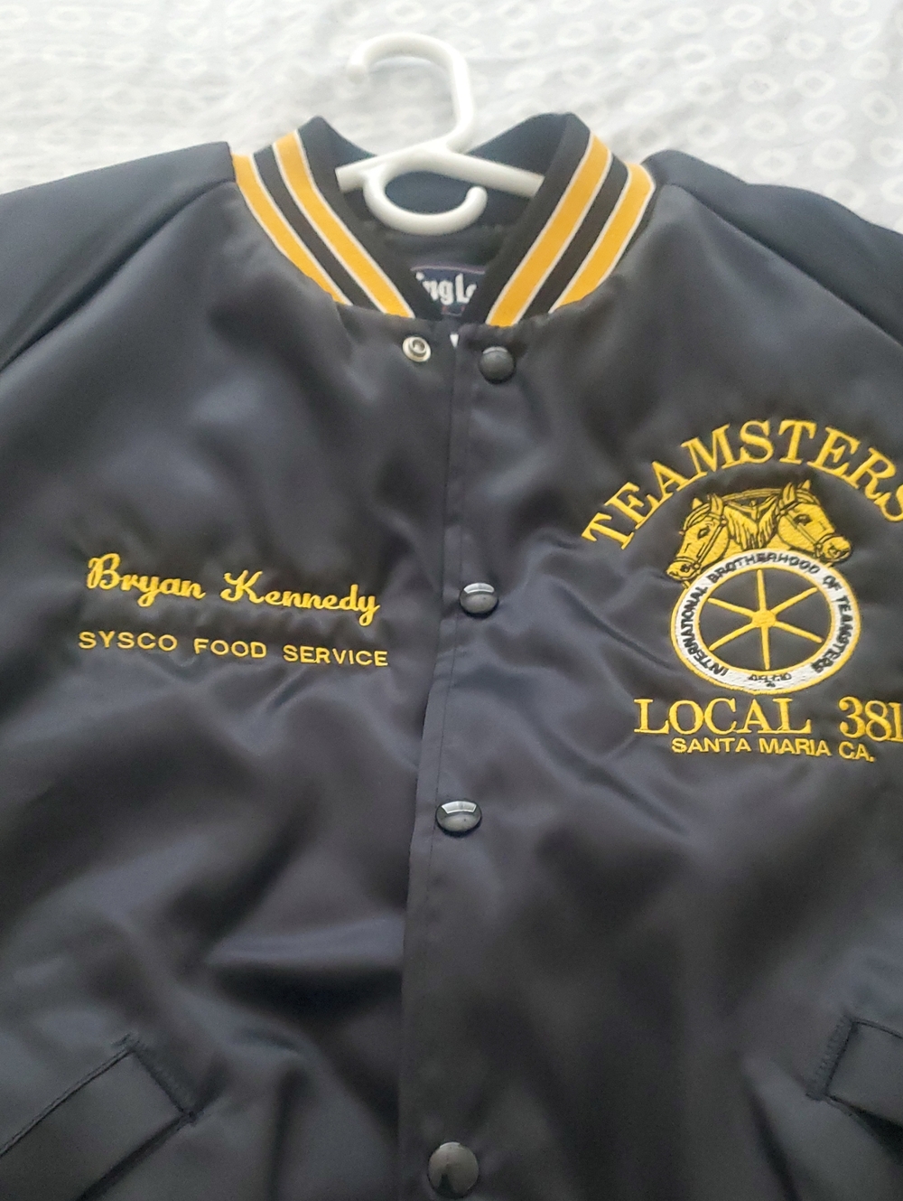 Teamsters Local 381 Black & Gold Satin Bomber Jacket